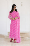 Naira -Fuscia Pink Cross Striped Maxi Dress with Duppata (Top+Duppata)