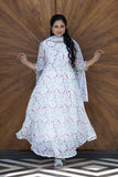 Ishana -White Printed Floral Maxi Dress with Duppata (Top+Duppata)
