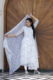 Ishana -White Printed Floral Maxi Dress with Duppata (Top+Duppata)