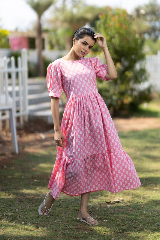 Isabella - Peach Printed Layered Maxi Dress