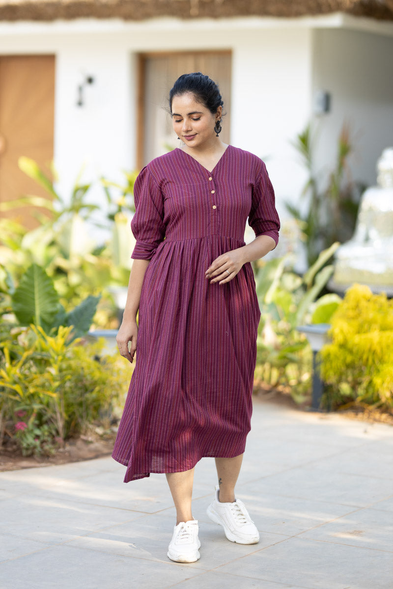 Zafra - Purple Striped Anarkali dress