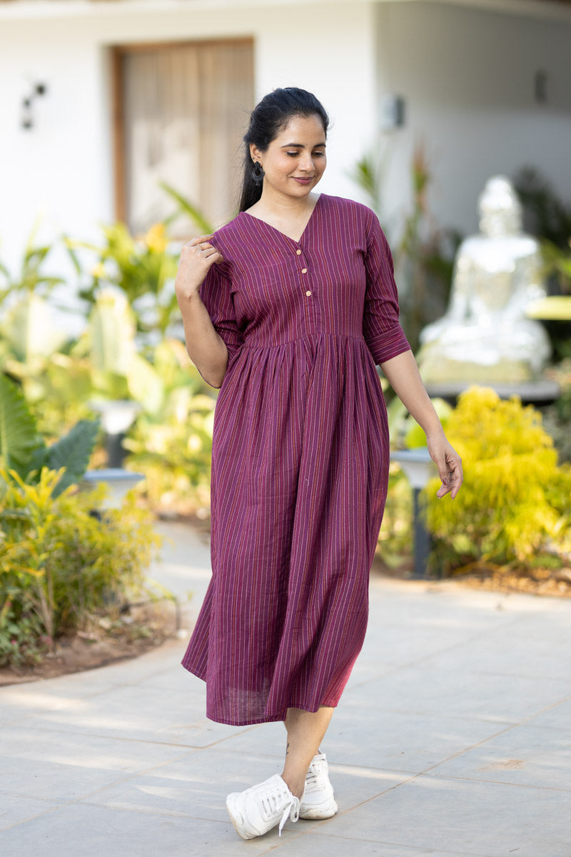 Zafra - Purple Striped Anarkali dress