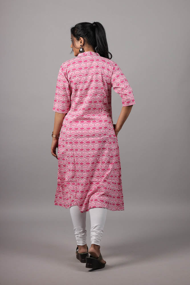 Yochana - Pink Printed A line kurta