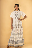 Aziza -  White Cotton Printed Maxi Dress