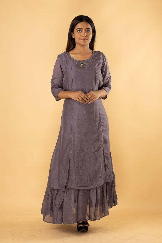Tanaz - Grey two layered Maxi dress